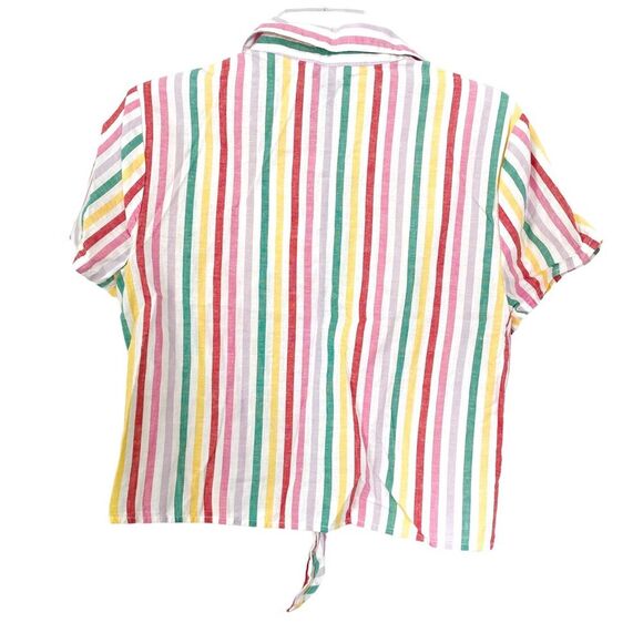 Arizona Jean Co White Muliticolor Striped Button Down Short Sleeve Shirt Medium - Picture 2 of 9